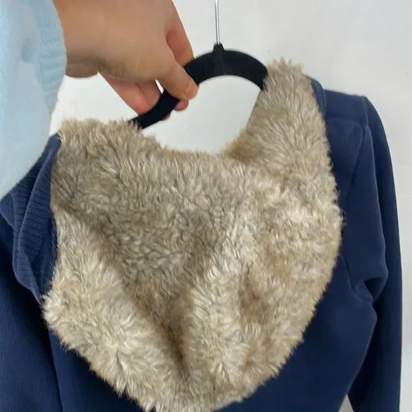 Old Navy Y2K Hooded with faux fur Sweatshirt Navy Blue size XL - Picture 8 of 11